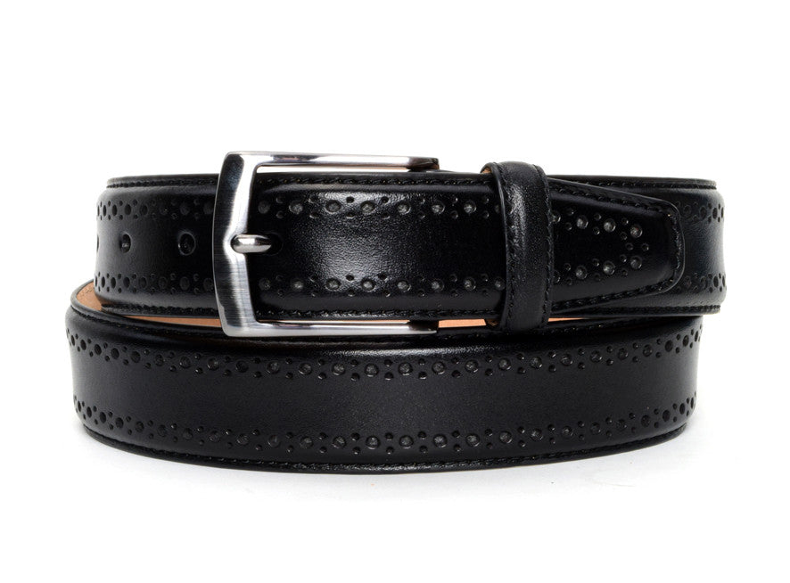 Black Perforated Leather Dress Belt - Warfield & Grand