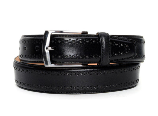 Black Perforated Leather Dress Belt - Warfield & Grand
