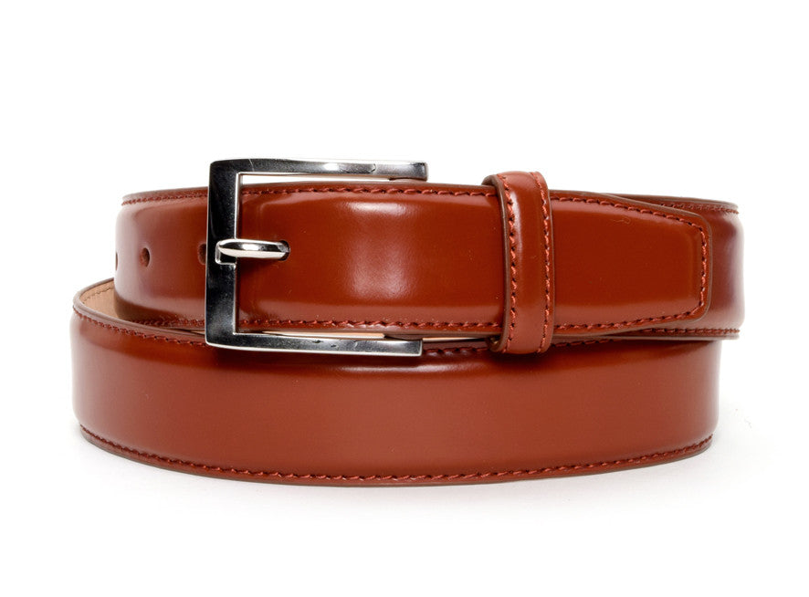 Cognac Spazzolato Leather Dress Belt - Warfield & Grand
